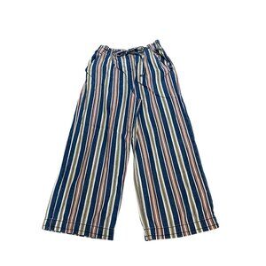 American Eagle Striped Wide Leg Cropped Drawstring Cotton Pants Womens size 4